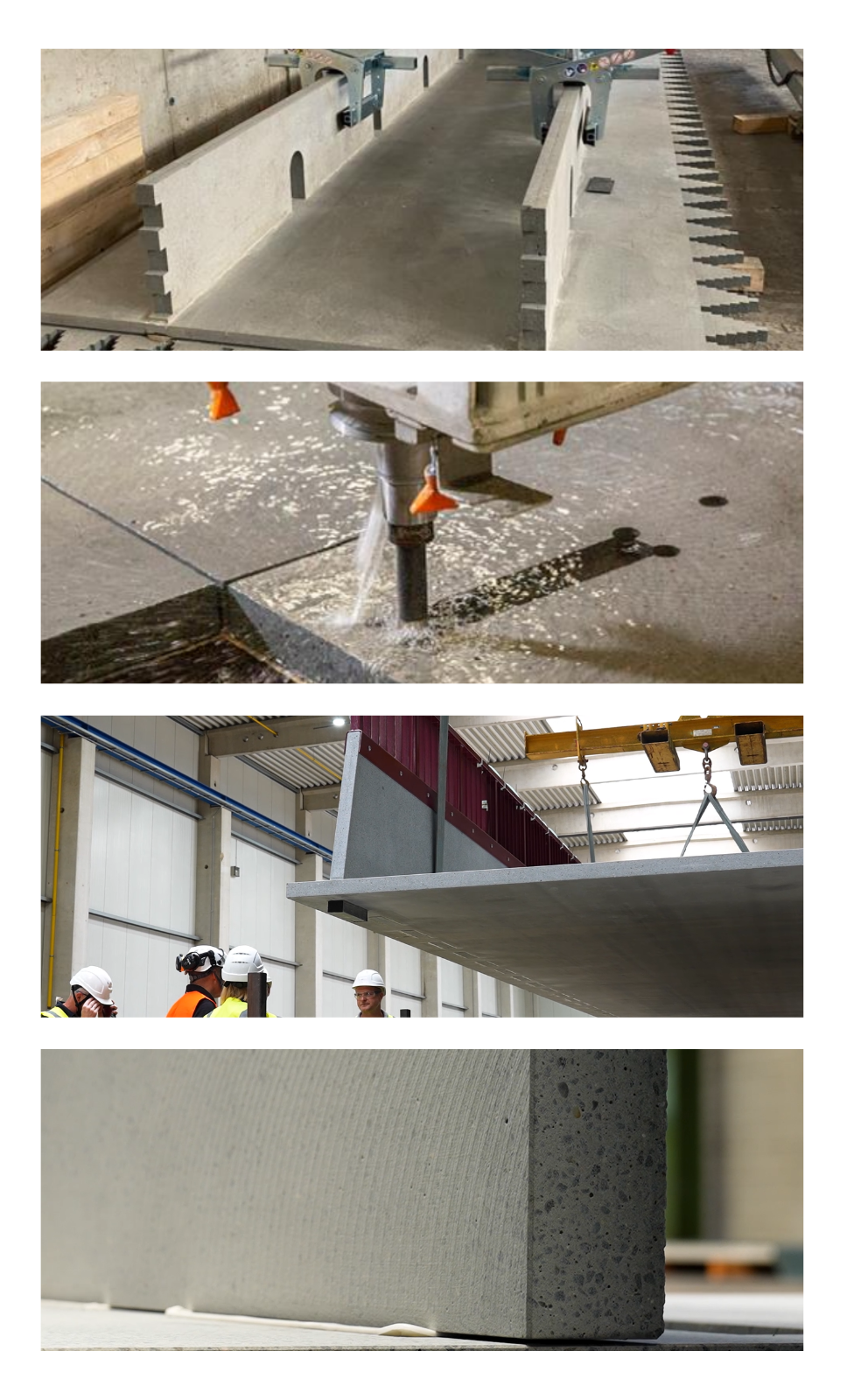 Das Bild zeigt eine Collage von vier vertikal angeordneten Szenen, die verschiedene Aspekte der CPC-Produktion und -verarbeitung darstellen.